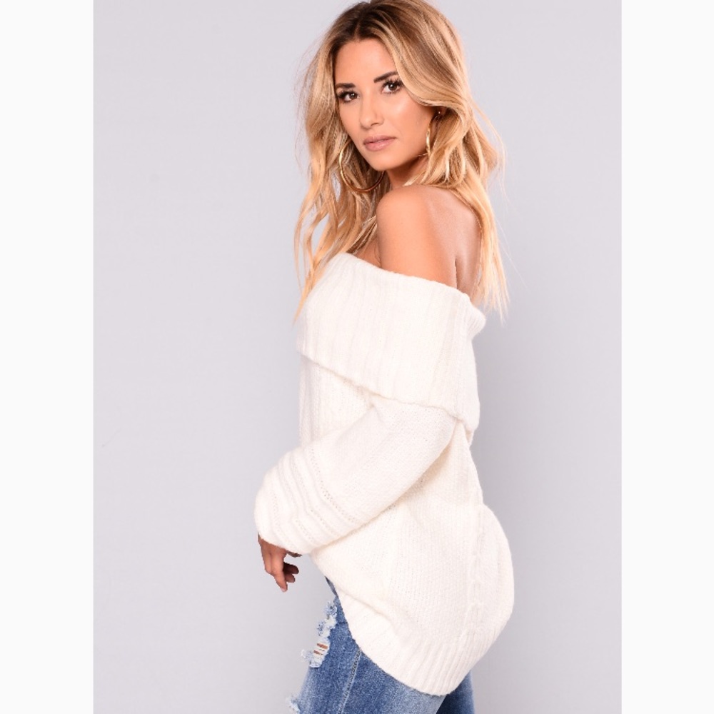 Cream off the shoulder sweater